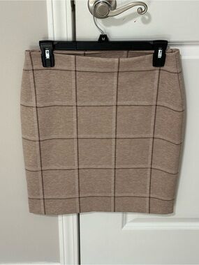 Classic Ann Taylor Taupe Windowpane Knit Pencil Skirt